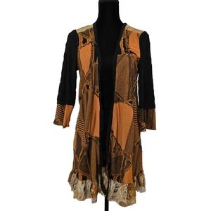 Gimmicks by BKE Patchwork Open Front LS Cardigan Womens Med Boho Lagenlook Gypsy